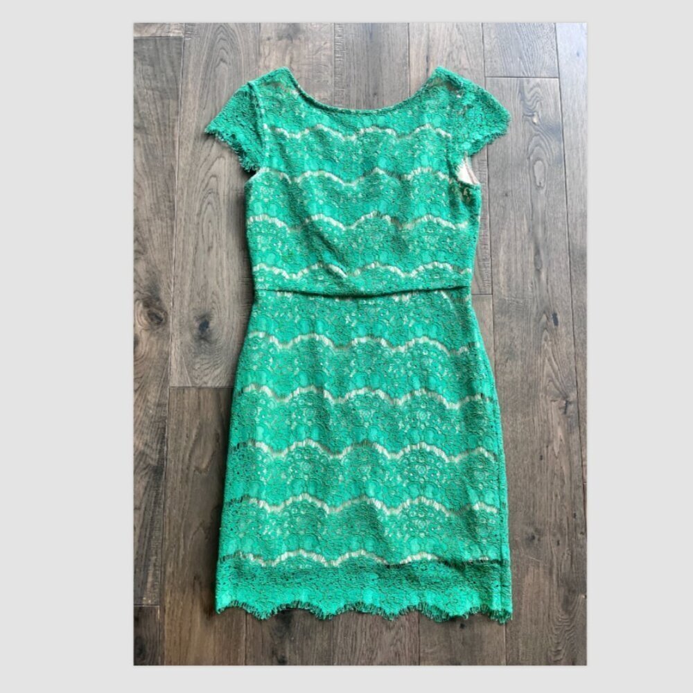 Lace Mini Dress Size S Green Lined Short Party Cocktail
